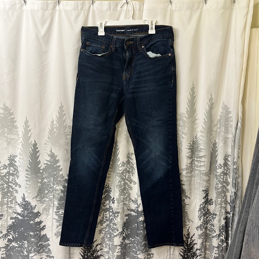 Old Navy Mens Slim cut straight leg dark denim jeans. 30x30